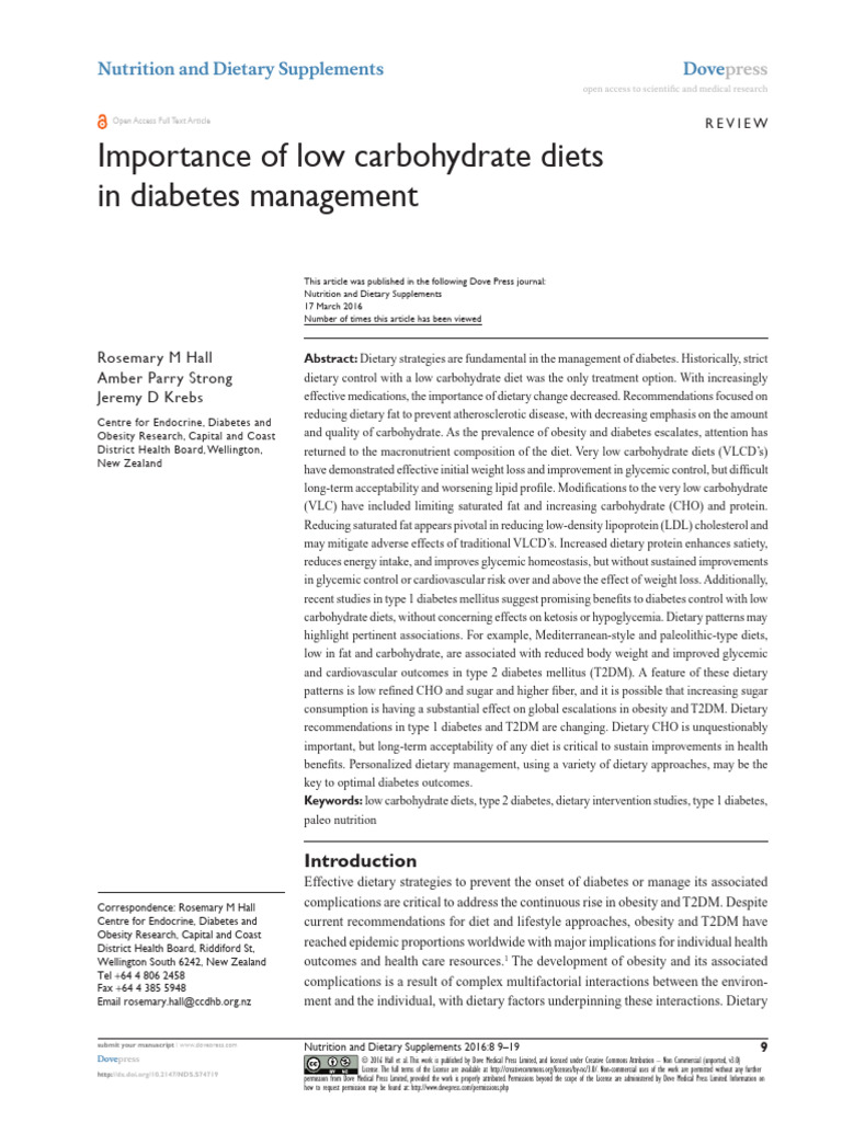 NDS 74719 Importance of Low Carbohydrate Diets in Diabetes Management ...