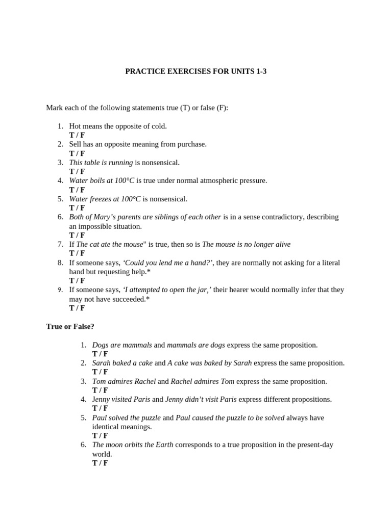 Practice Exercises For Units 1-3 | PDF