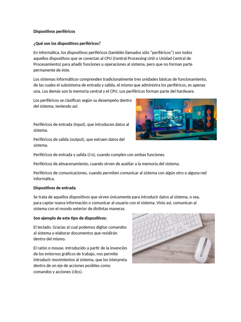 Dispositivos Periféricos | PDF | Periférico | Hardware de la computadora