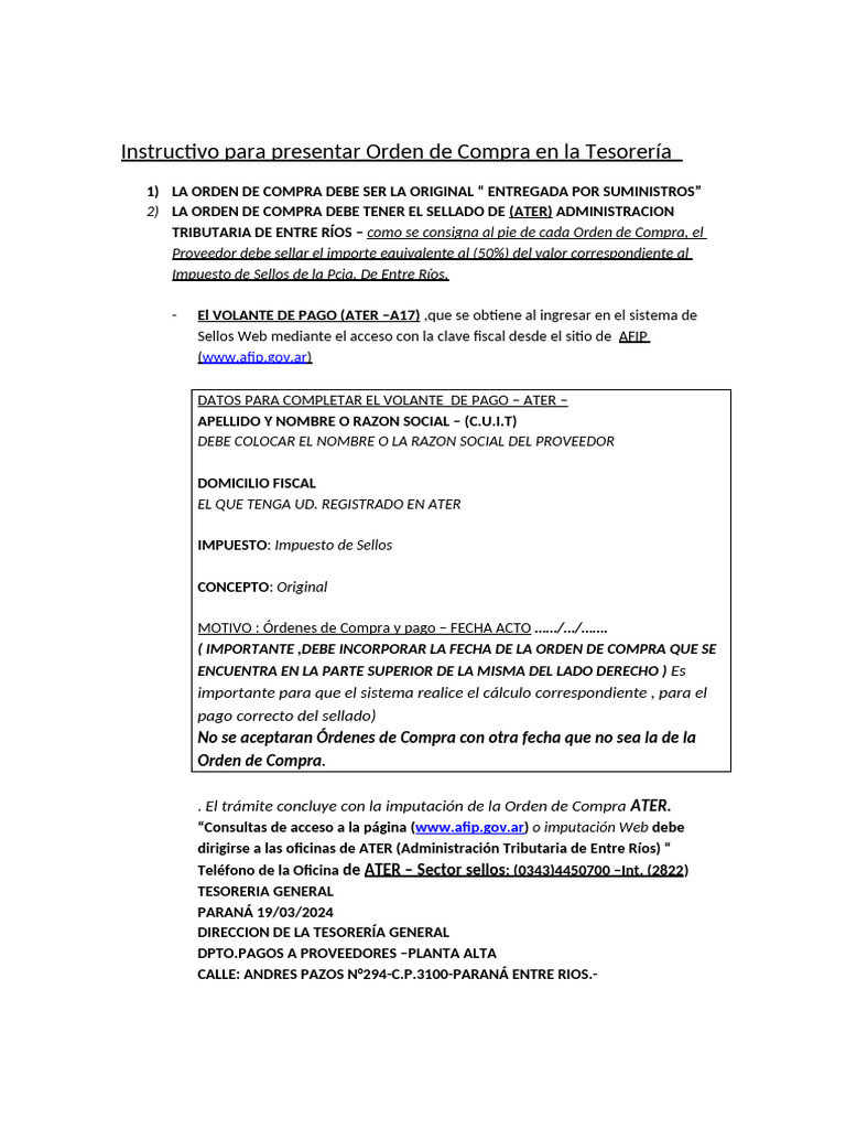 Instructivo para Orden de Compra ATER | PDF