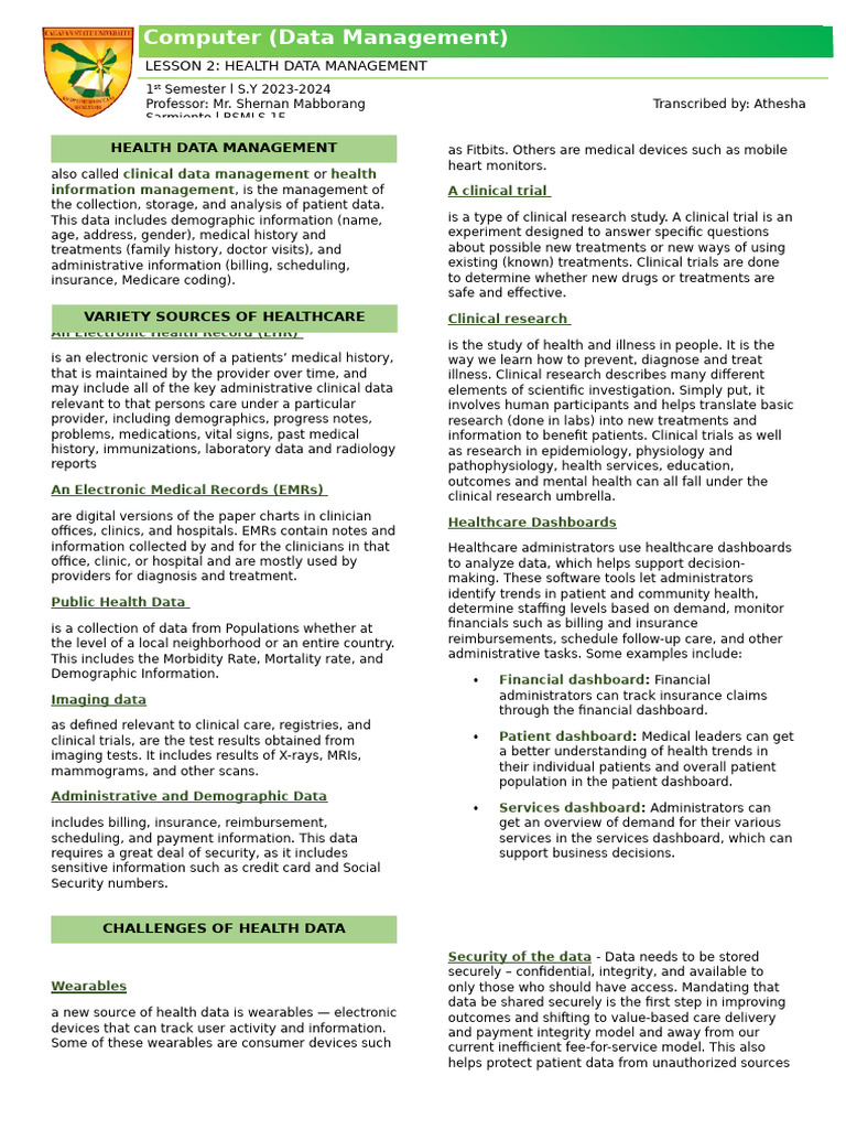 Health Data Management Overview | PDF | Electronic Health Record ...