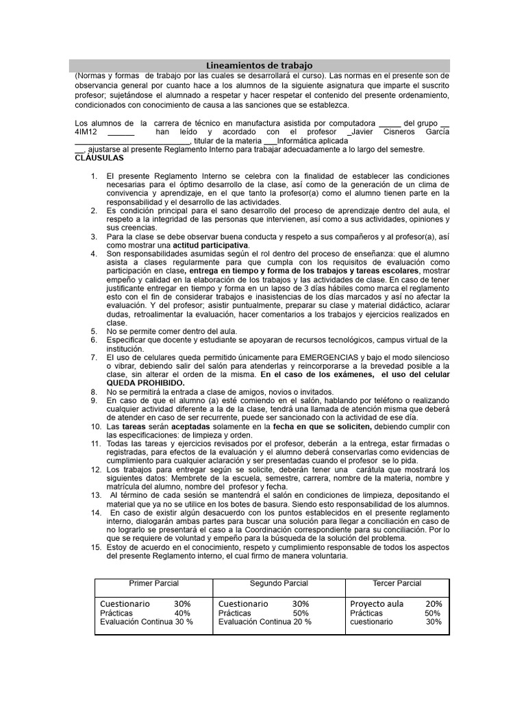 Reglamento Interno de Informática | PDF | Maestros | Salón de clases