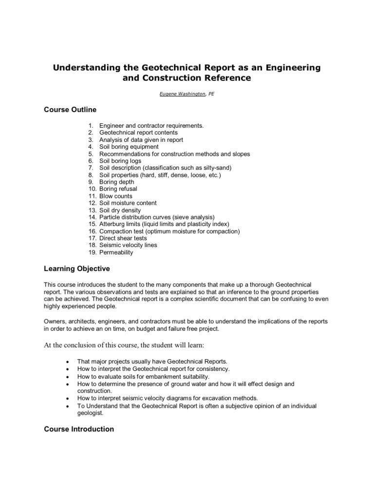 Understanding the Geotechnical Report as an Engineering and
