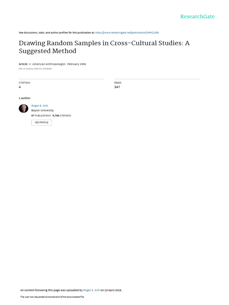 Drawing Random Samples in Cross-Cultural Studies A | PDF | Sampling ...