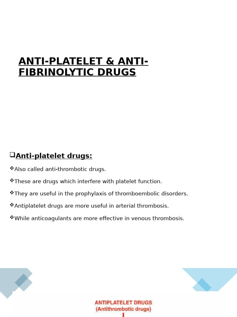 Anti Platelet 0 Fibrinolytic Drugs 2 | PDF | Platelet | Aspirin