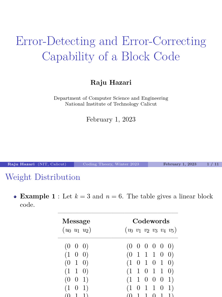Error-Detecting and Error-Correcting Capability of a Block Code | PDF ...