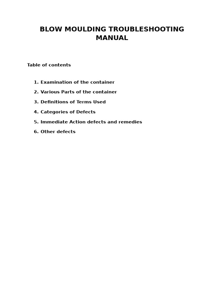 Blow Moulding Defect Solutions Guide | PDF | Industrial Processes