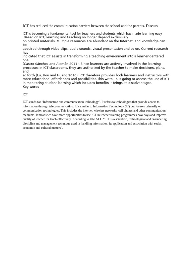 ICT Has Reduced The Communication Barriers Between The School and The ...
