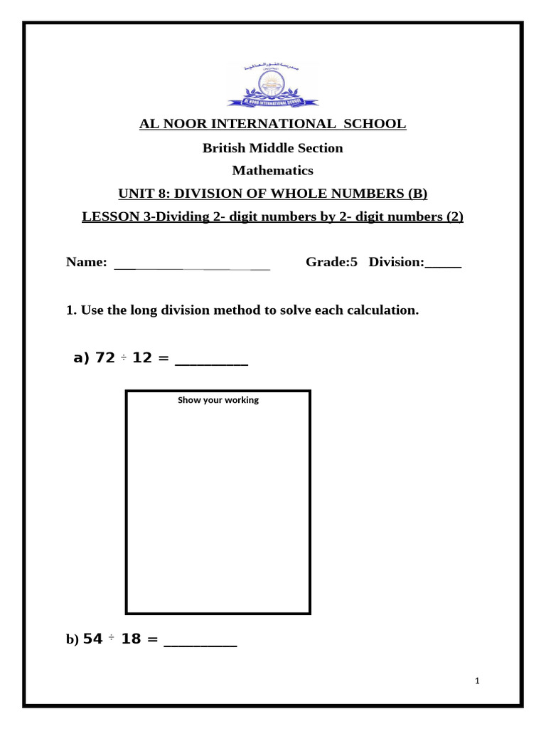 Grade 5 Math: Dividing Numbers | PDF