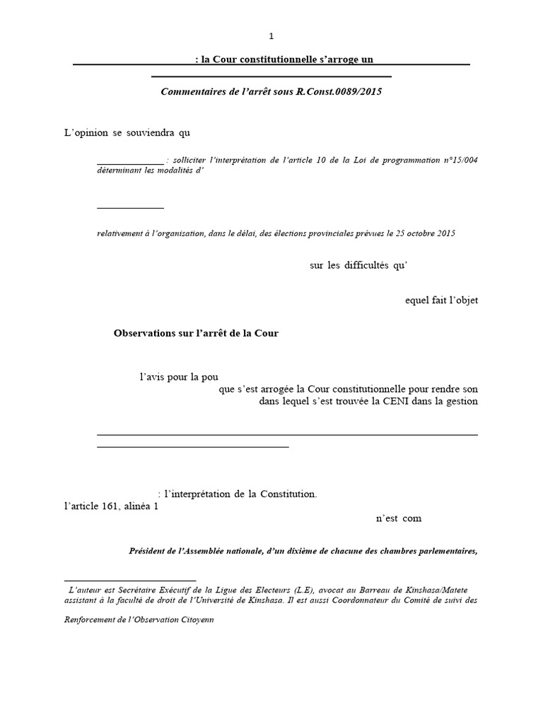 Pouvoir de régulation de la Cour en RDC | PDF | Loi | Constitution