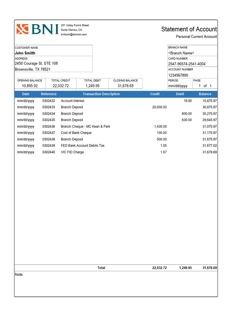 Bank Statement Template 3 TemplateLab | PDF | Banks | Debits And Credits
