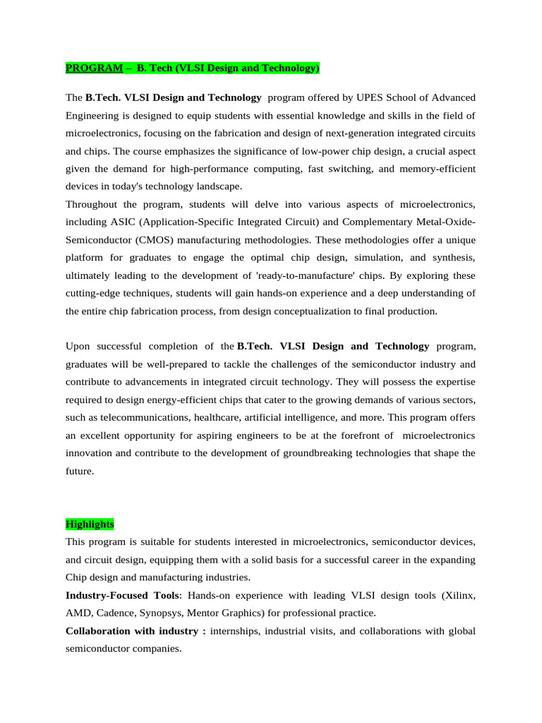 B.Tech in VLSI Design and Technology | PDF | Integrated Circuit | Very ...