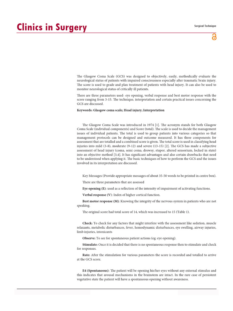 Glasgow Coma Scale: Assessment Guide | PDF | Coma | Anatomical Terms Of ...