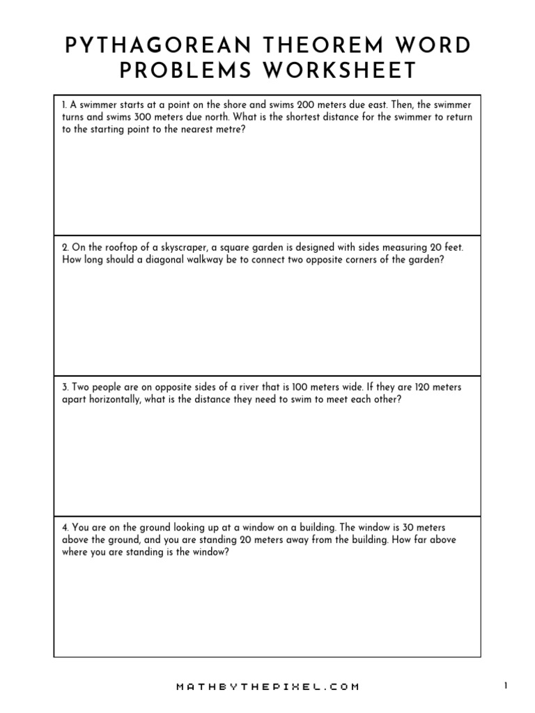 Pythagorean Theorem Word Problems Worksheets With Answers 1 PDF Distance Length