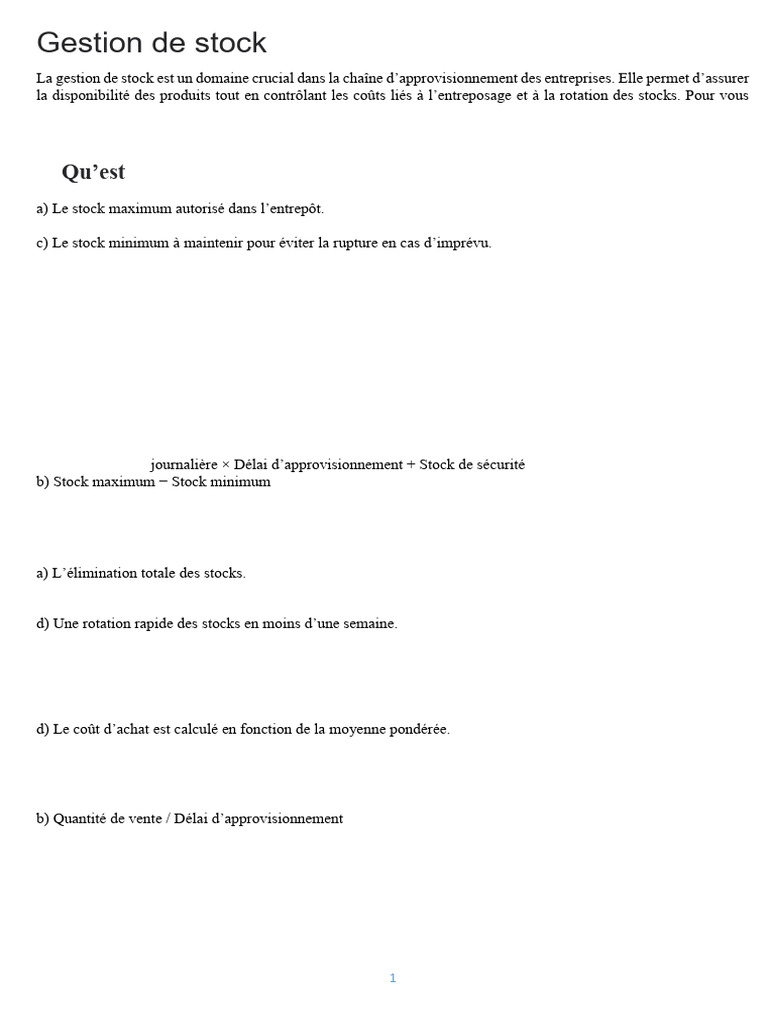 Questionnaire sur la gestion de stock | PDF | Stock | Économie