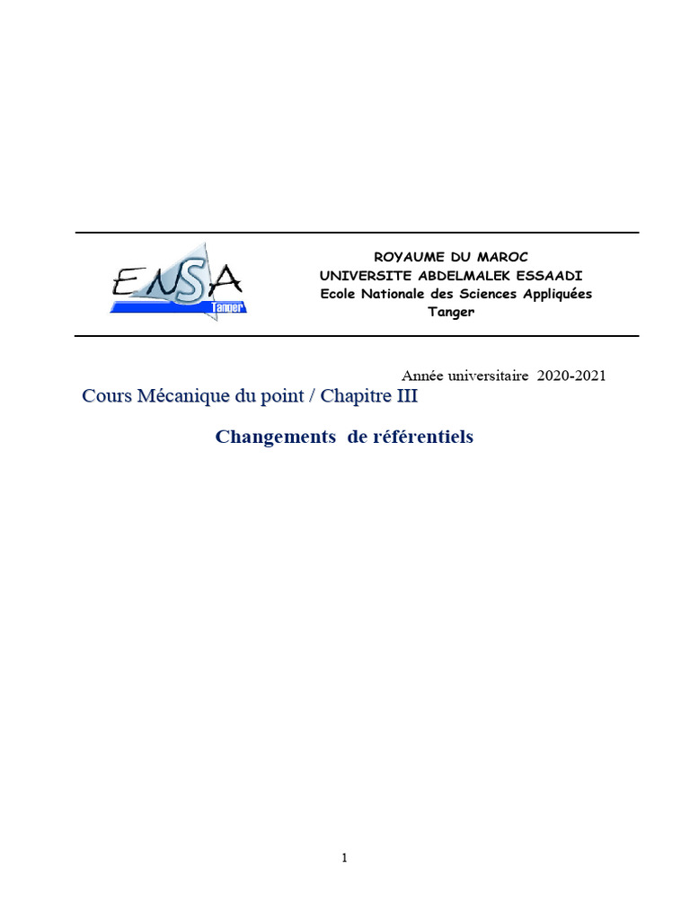Changements de Référentiels Mécaniques | PDF | Rotation | Accélération