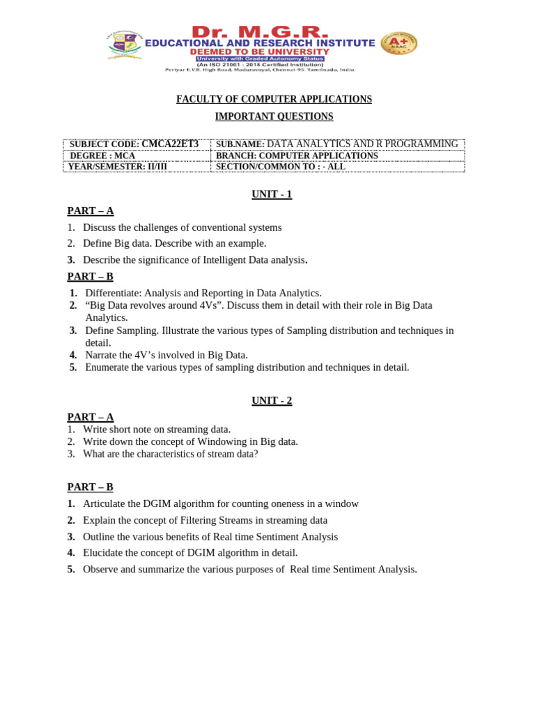 Data Analytics and R Programming - Cmca22et3 | PDF | Data Analysis ...