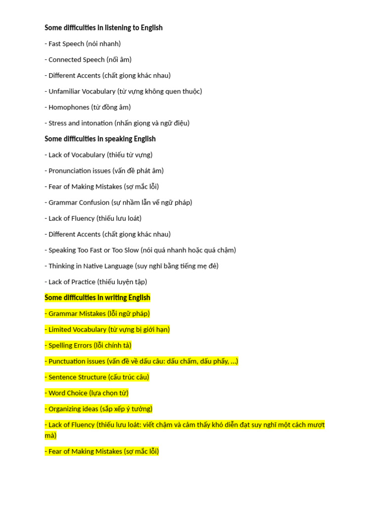 Some Difficulties in Learning English | PDF