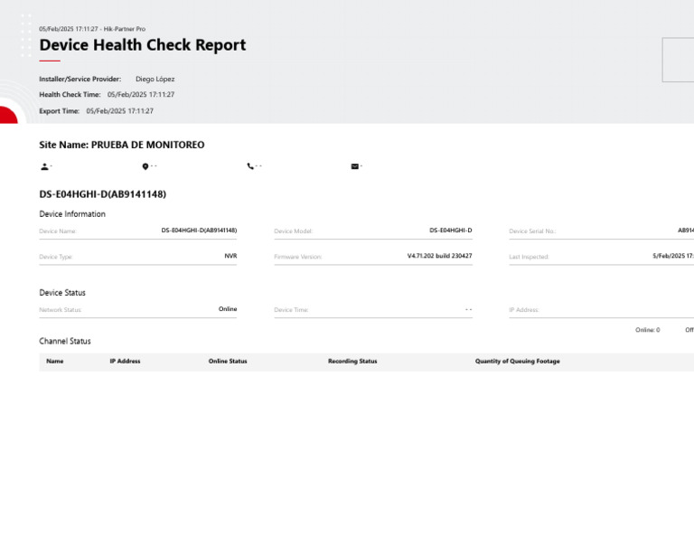 Device Health Check Report for DS-E04HGHI-D | PDF