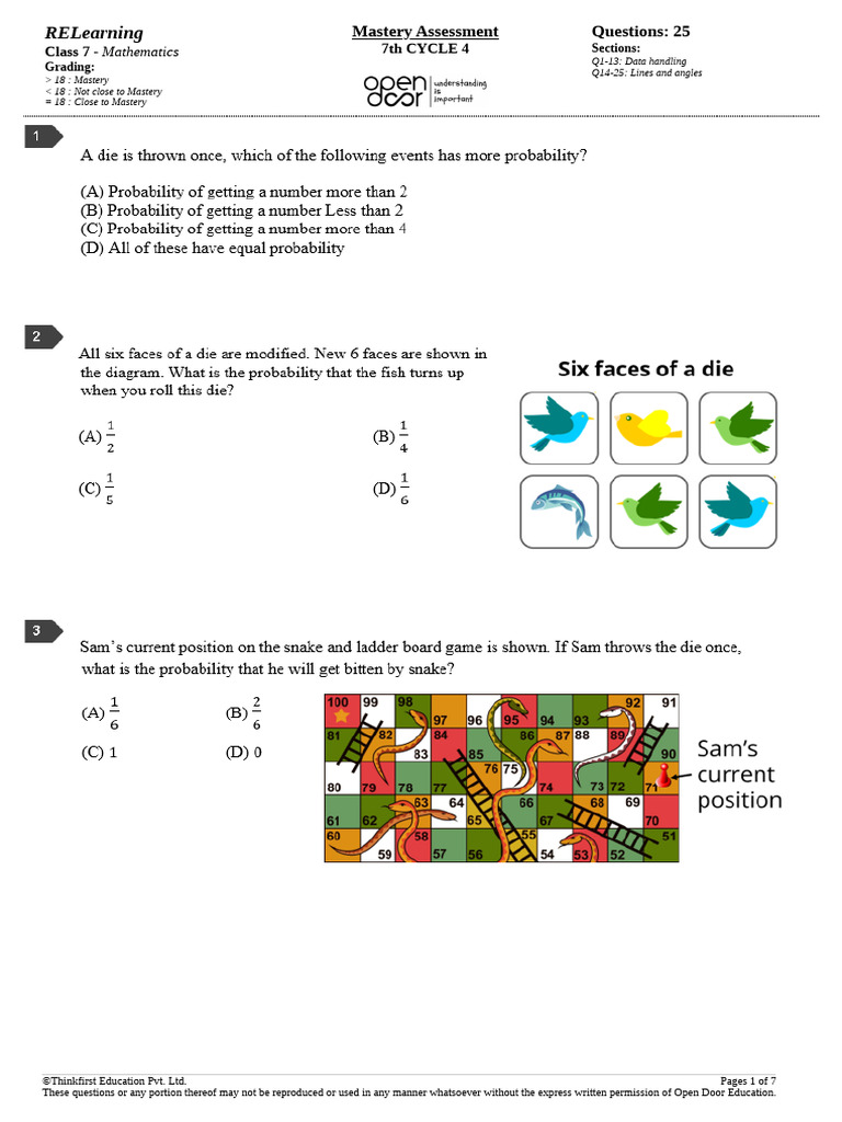 7th Grade Math Mastery Assessment | PDF