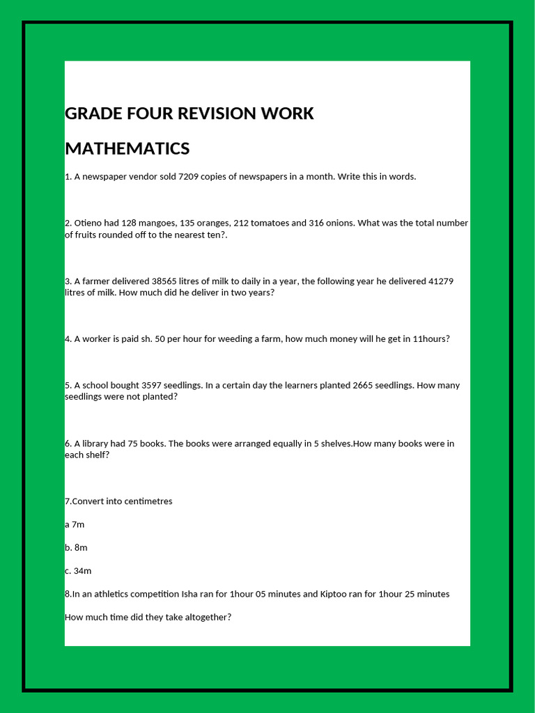 Grade 4 Revision Papers and Answers | PDF