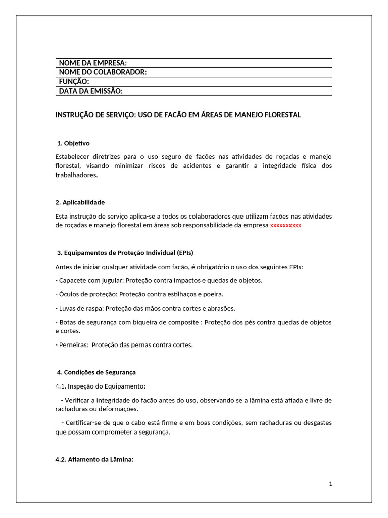 Segurança no Uso de Facão em Manejo Florestal | PDF
