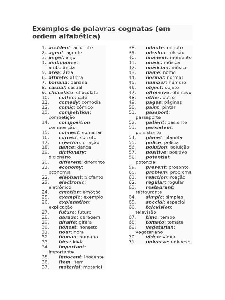 Exemplos de Palavras Cognatas | PDF