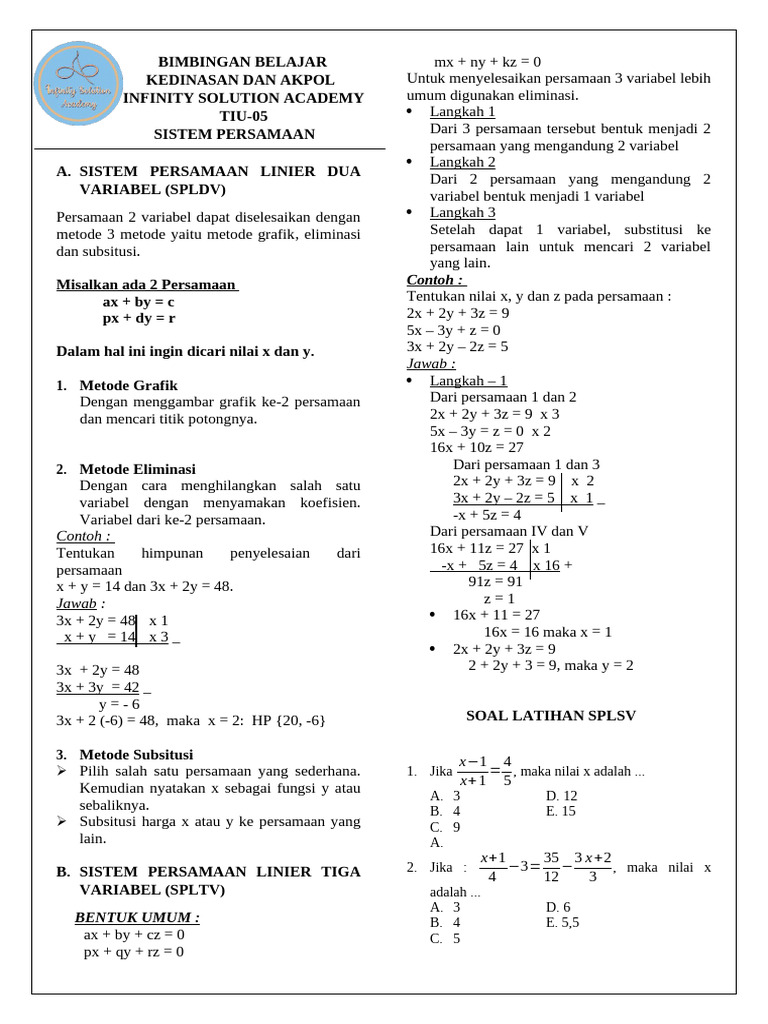 Panduan Lengkap SPLDV dan SPLTV | PDF
