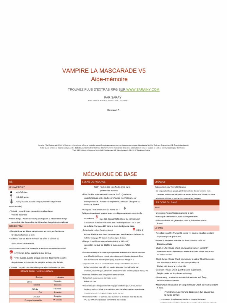 Aide-mémoire Vampire : La Mascarade V5 | PDF | Fusil | Vampires
