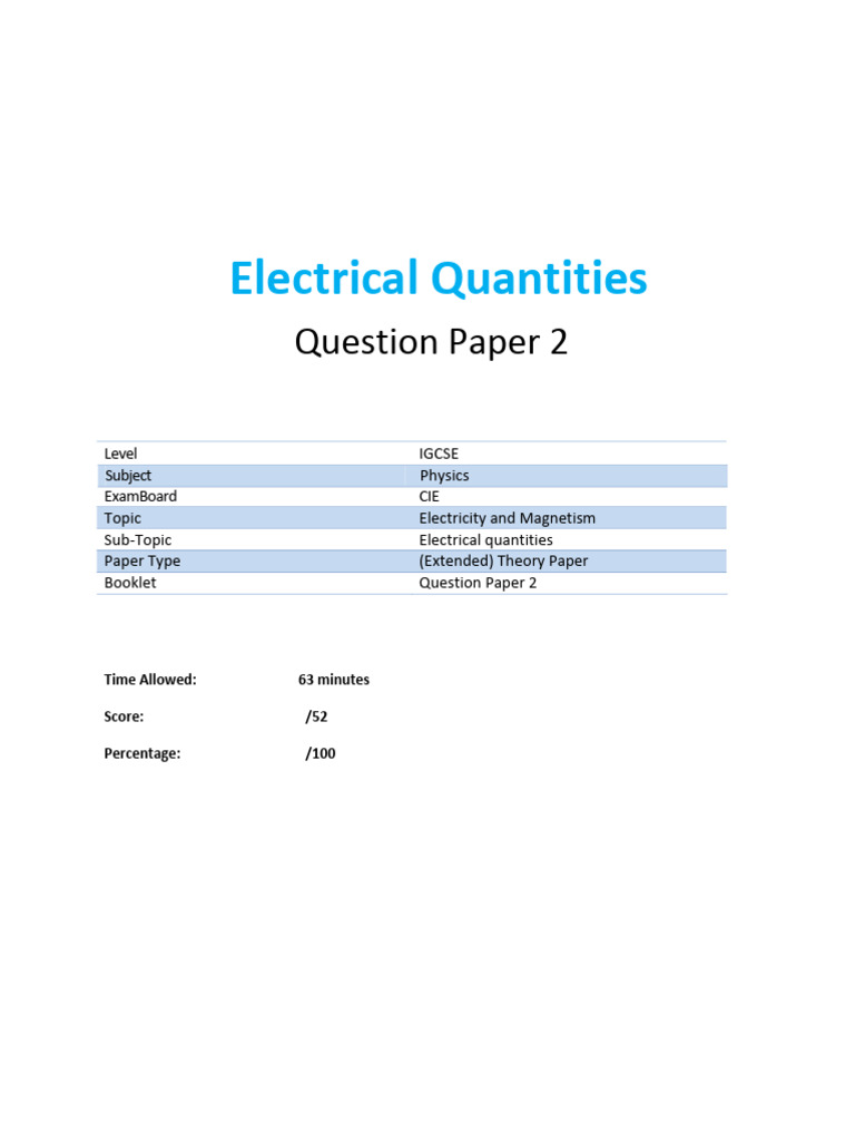 IGCSE Electrical Quantities Exam Paper | PDF | Battery Charger ...