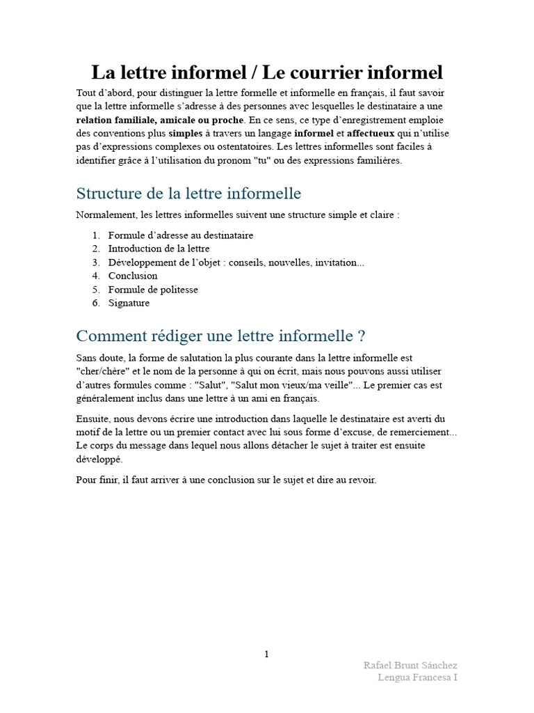 Rédiger une lettre informelle en français | PDF | Linguistique