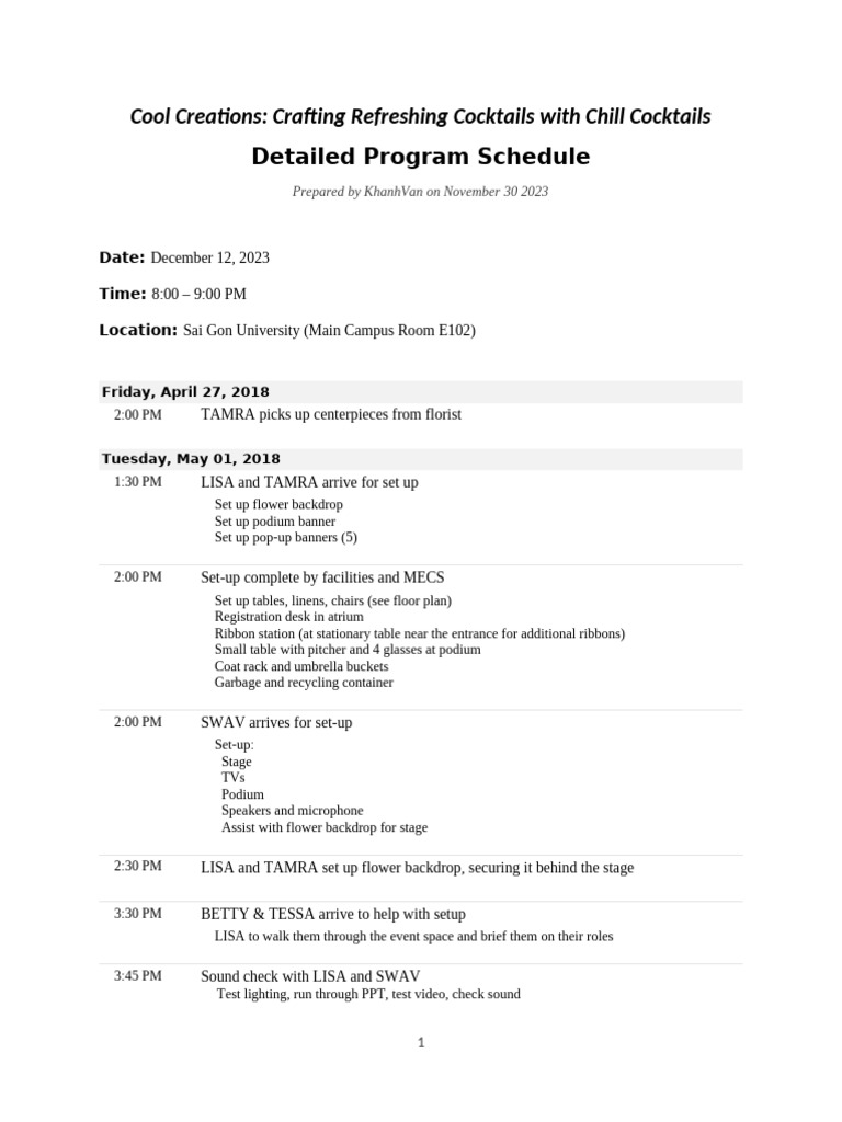 Cocktail Party Program Schedule | PDF | Drink