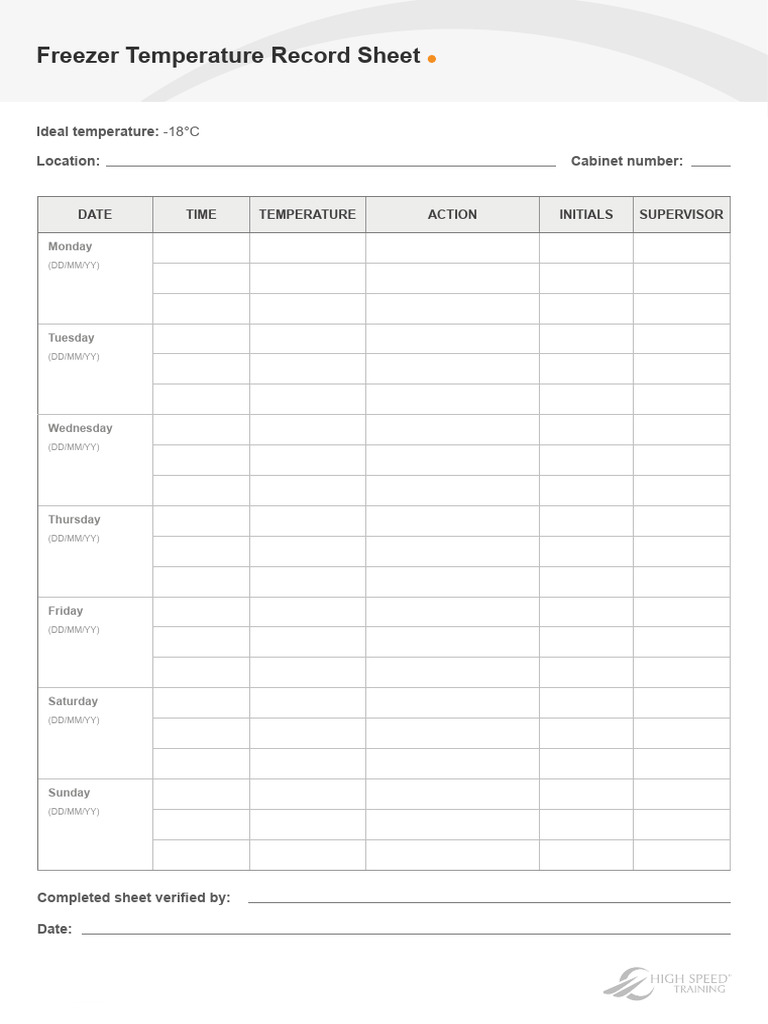 Freezer Temperature Record Sheet | PDF