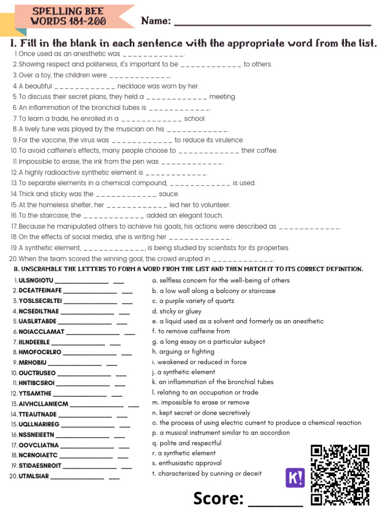 Spelling Bee Words 181-200 | PDF