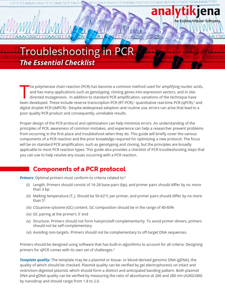 PCR Troubleshooting Checklist Guide | PDF | Polymerase Chain Reaction ...