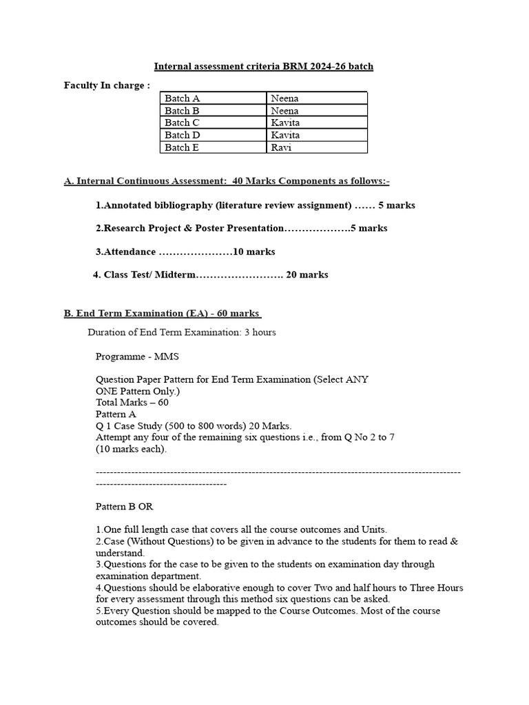 BRM 2024-26 Internal Assessment Criteria | PDF