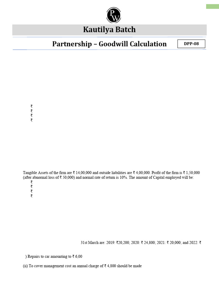 Goodwill Calculation in Partnerships | PDF | Goodwill (Accounting ...