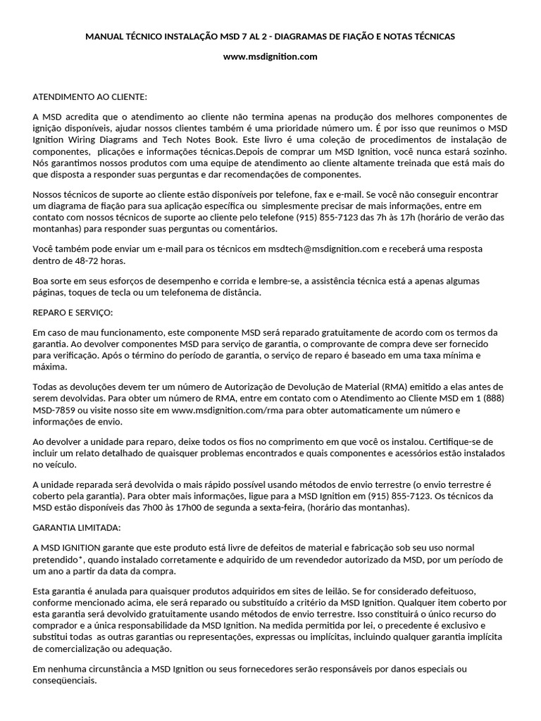 Manual de Instalação MSD 7AL-2 | PDF | Motores | Conector elétrico