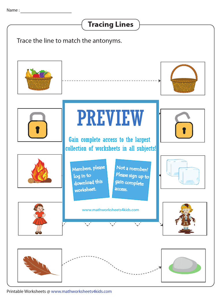 Antonym Tracing Worksheet Pdf