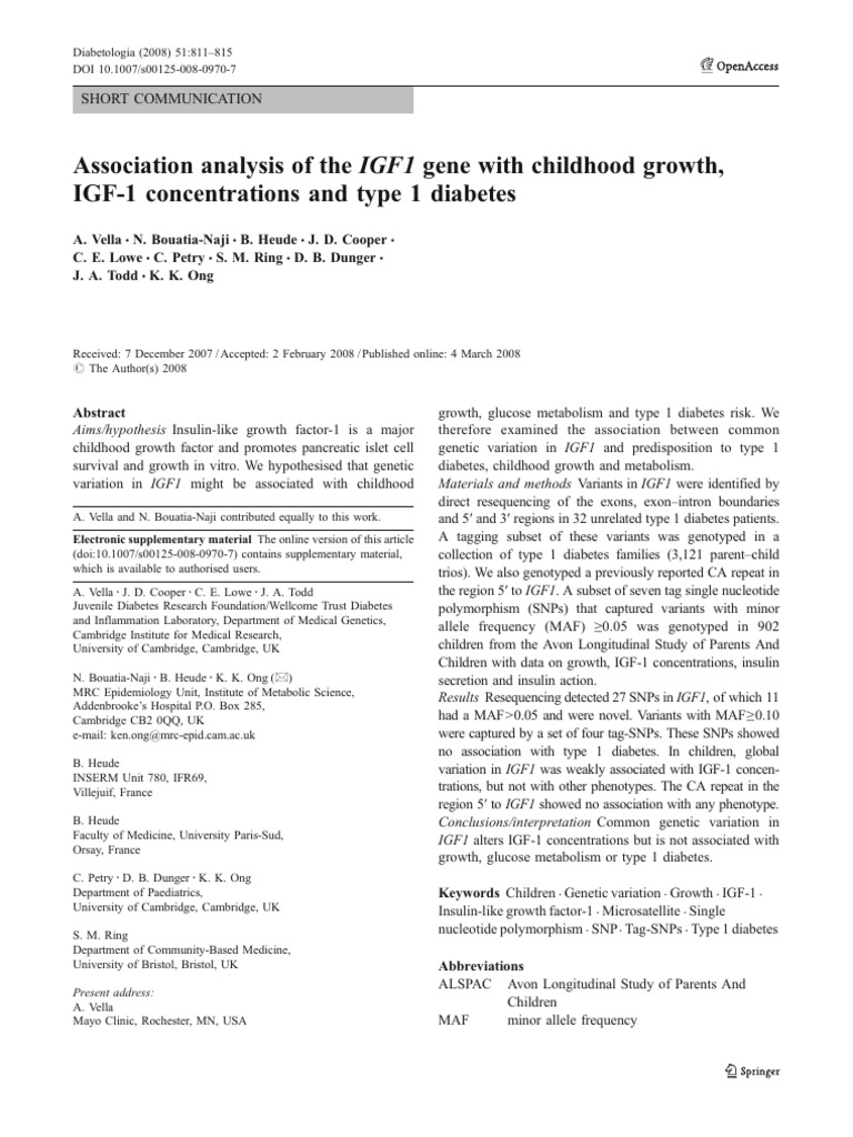 Association Analysis of The IGF1 Gene With Childhood Growth | PDF ...