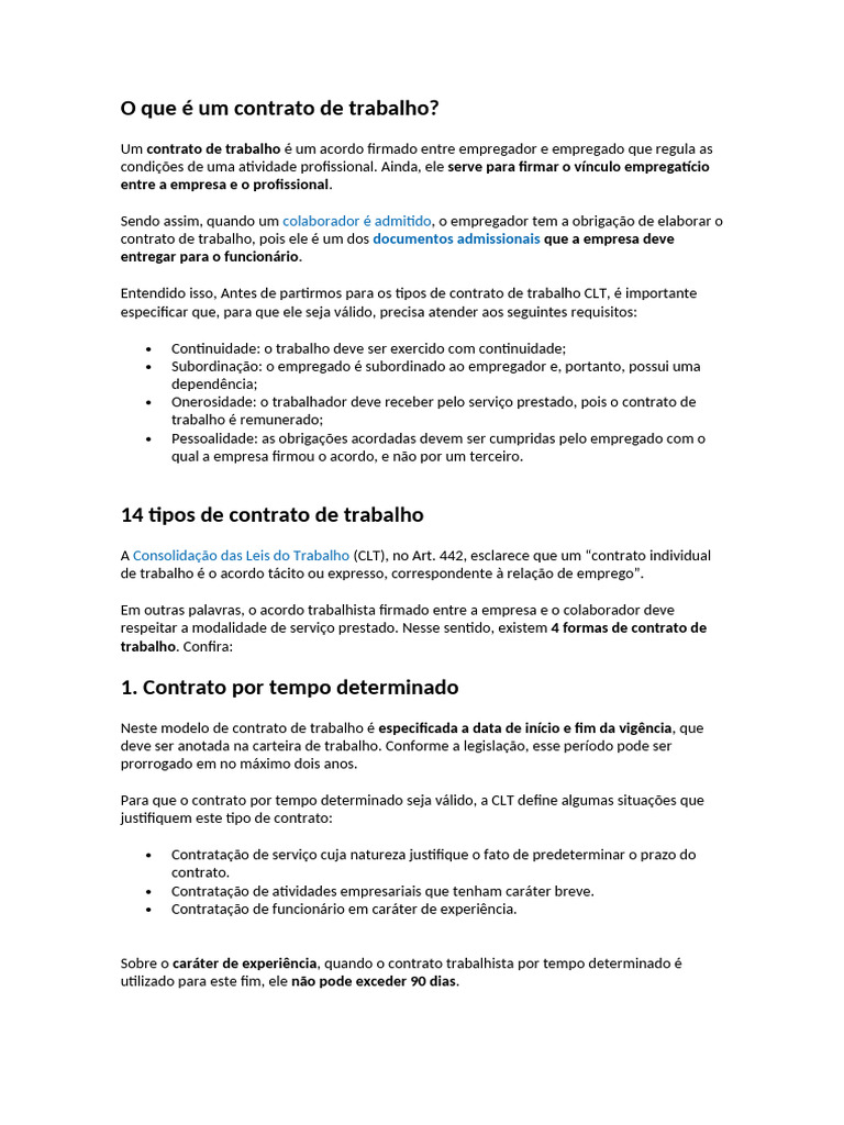 Tipos de Contrato de Trabalho CLT | PDF | Emprego | Business