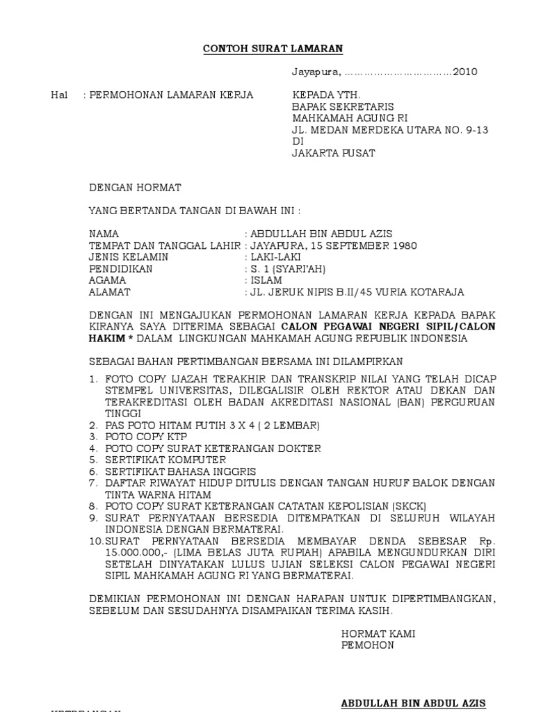 Contoh Surat Lamaran
