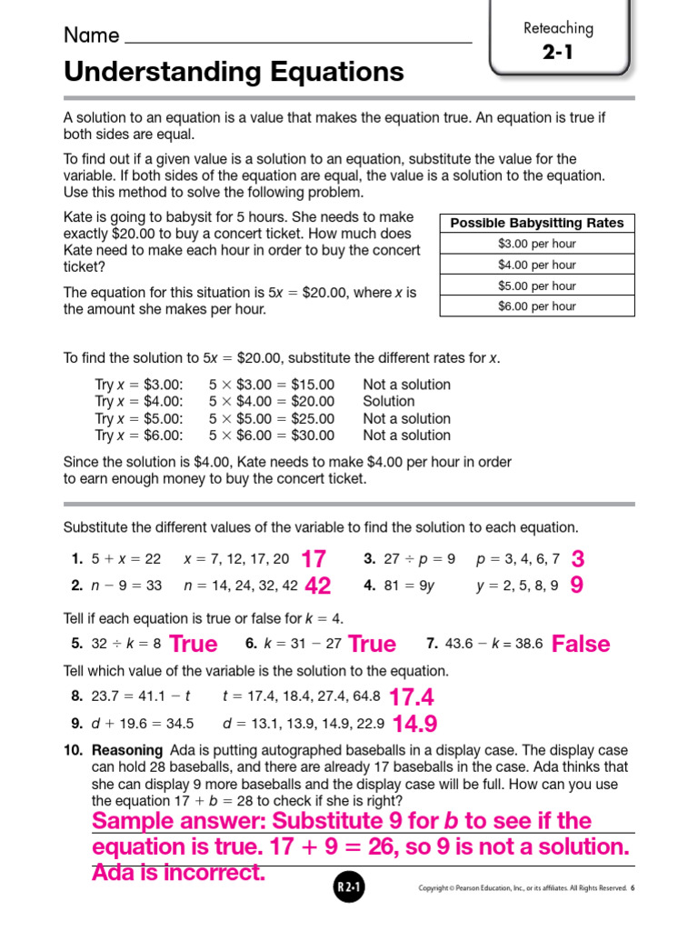 Topic 2 Parent Answer Key (Large Version) | PDF | Equations ...