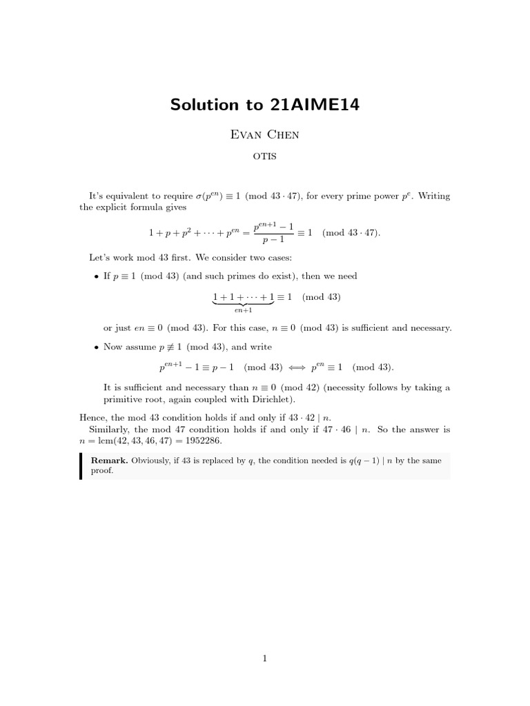 AIME 21 Solution Analysis and Proof | PDF