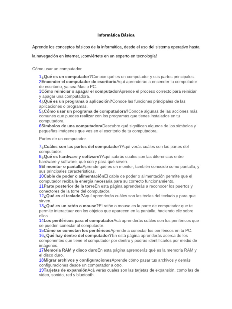 Informática Básica | PDF | Periférico | Hardware de la computadora