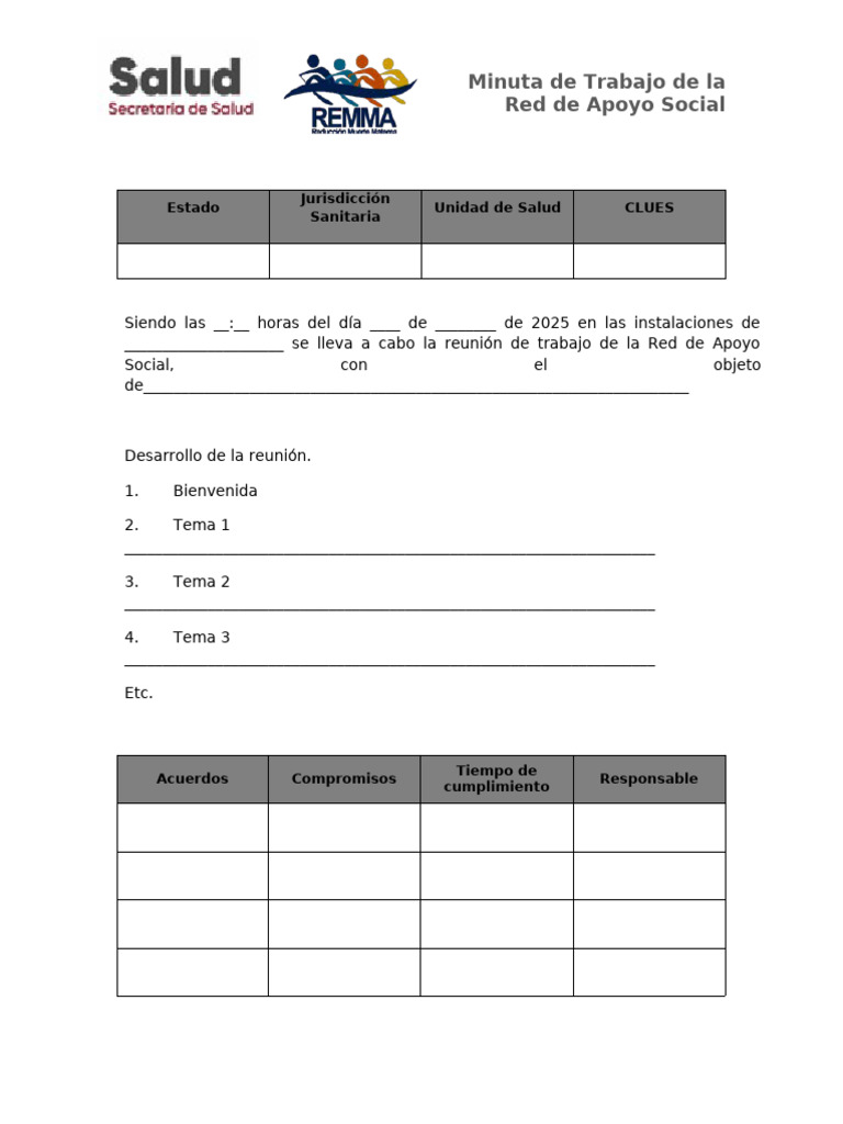 Minuta de Reunión Red de Apoyo Social | PDF