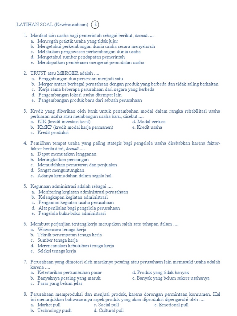 Soal Latihan Kewirausahaan 2