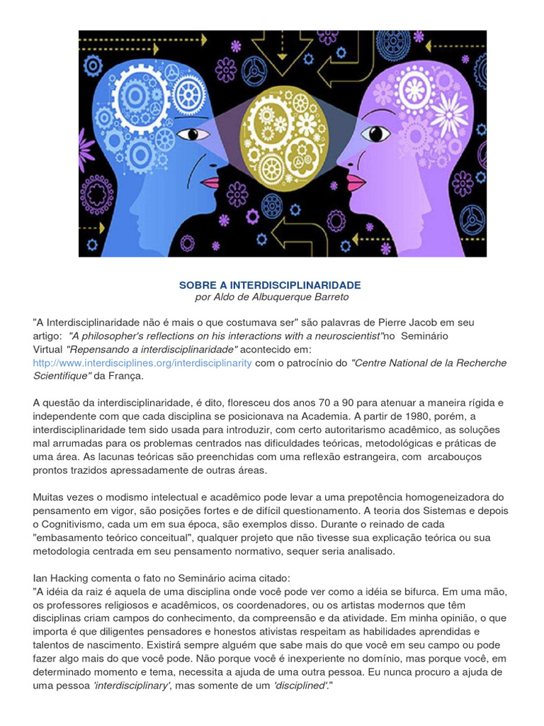 Interdisciplinaridade 1 | PDF | Pensamento | Interdisciplinaridade