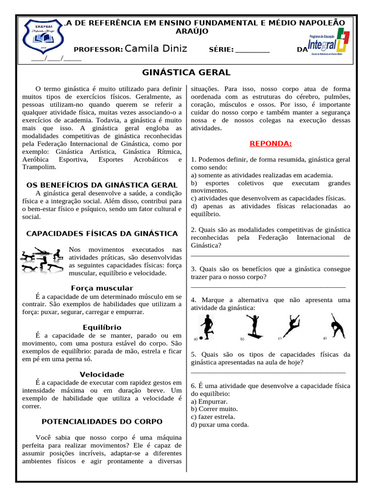 Capacidades e Benefícios da Ginástica Geral | PDF | Ginástica | Corpo ...