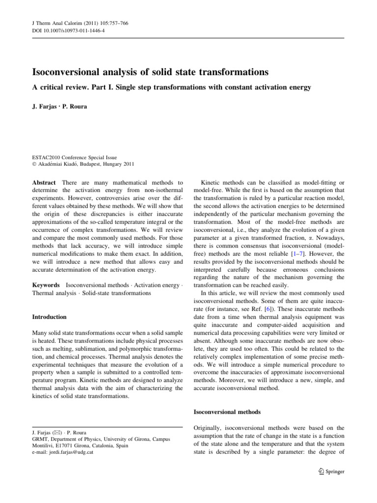 Isoconversional Analysis of Solid-State Transformations 1 | PDF ...